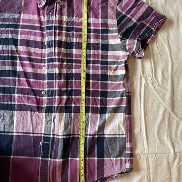 Tommy Hilfiger Purple Plaid Slim Fit Short-Sleeved Men's Button Down Shirt - Picture 4 of 9